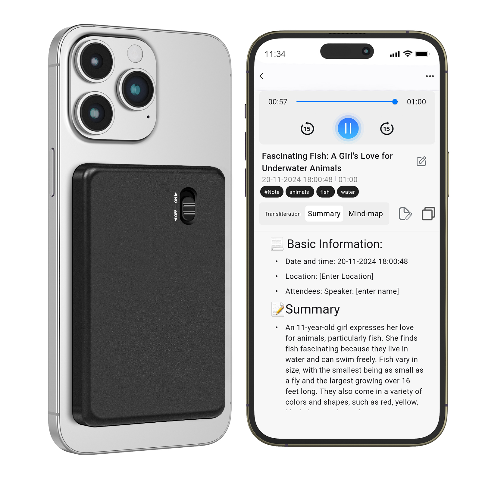 AI Voice Recorder L027  with Transcription Summary Mind-map function for Meeting Lecture Learning